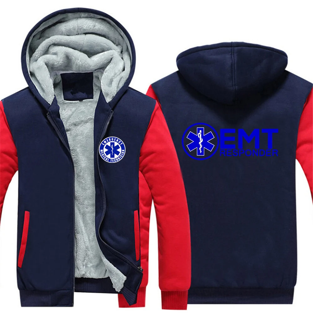 

EMT Emergency Ambulance 2024 New Men Hoodie Autumn And Winter Thick Warm Fleece Zipper Coat Casual Daily Hoodies Sweatshirts