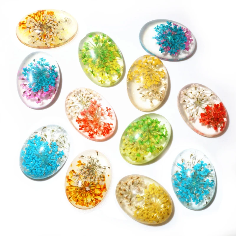 

New Fashion 10pcs Fit 18x25mm Blue White And White Yellow And Green Yellow and Red Natural Dried Flowers Cabochons Cameo