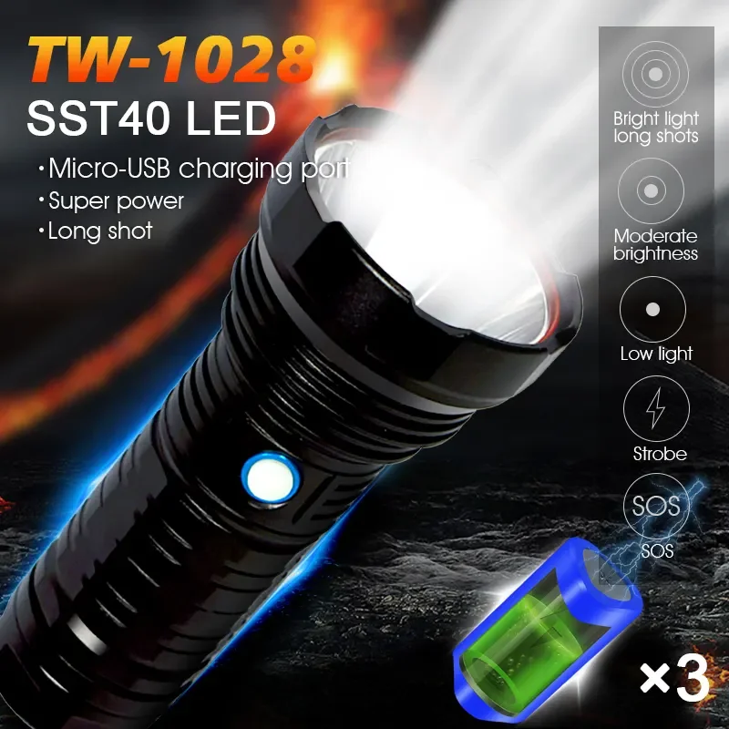 Waterproof Outdoor Camping Torch Light, Fishing Hiking Lighting Lamp, Rechargeable Flashlight, LED Battery, Free Shipping