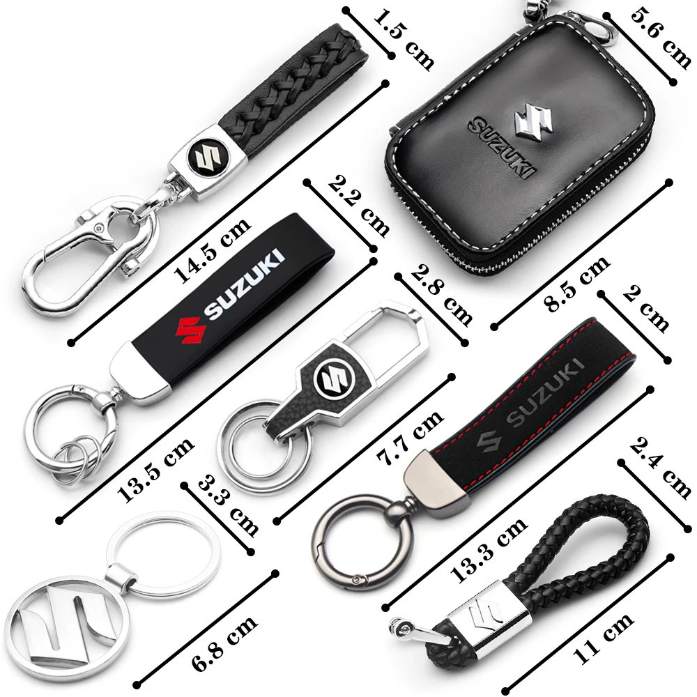 For Suzuki Grand Swift Jimny Vitara Baleno SX4 Accessory Metal Leather Car Keychain Car Emblem Keyrings Key Case Tire Valve Tool