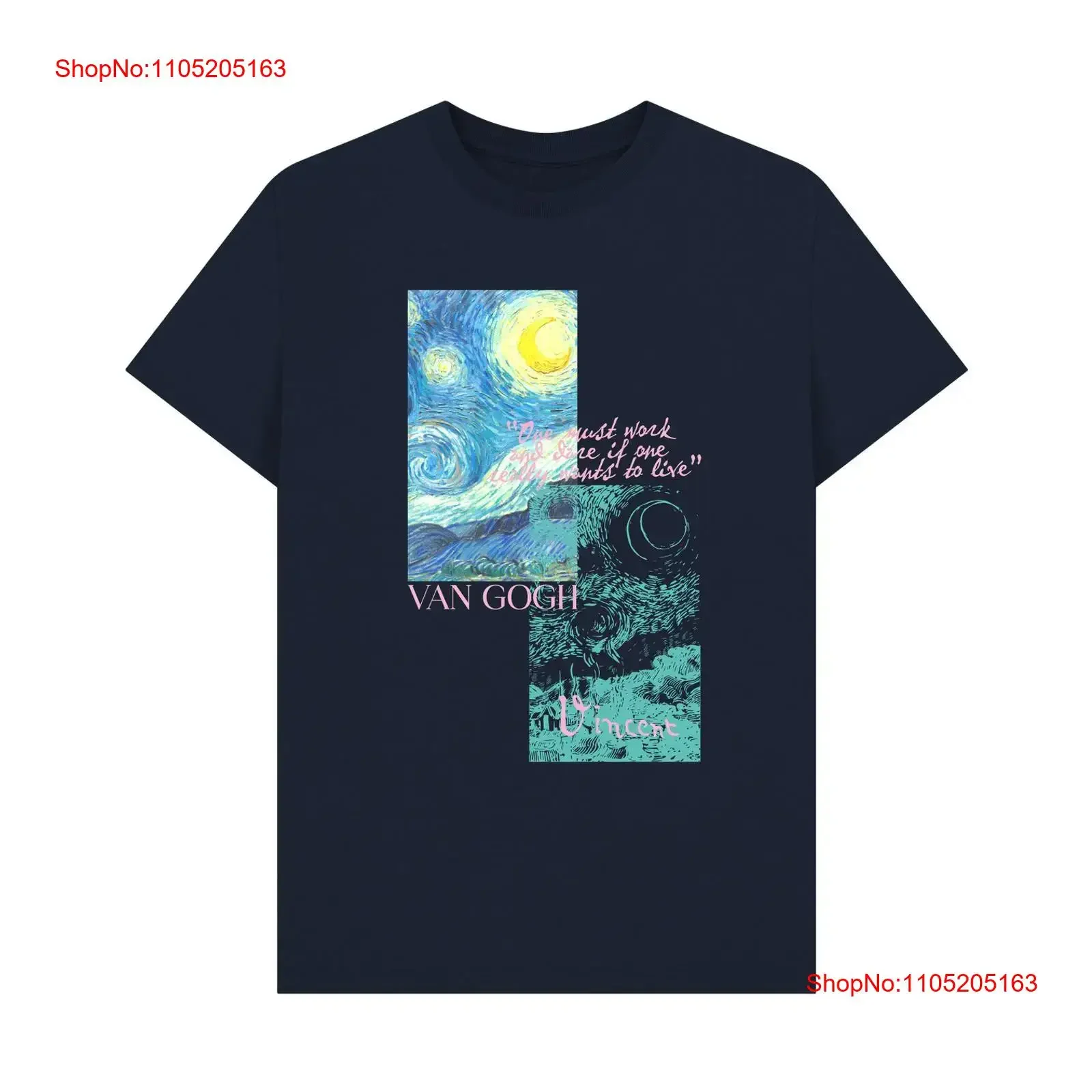 PREMIUM OFFICIAL APOH Van Gogh Starry Night Collage Navy T Shirt vintage Washed Stretched Top For Everyday Wear Casual graphic