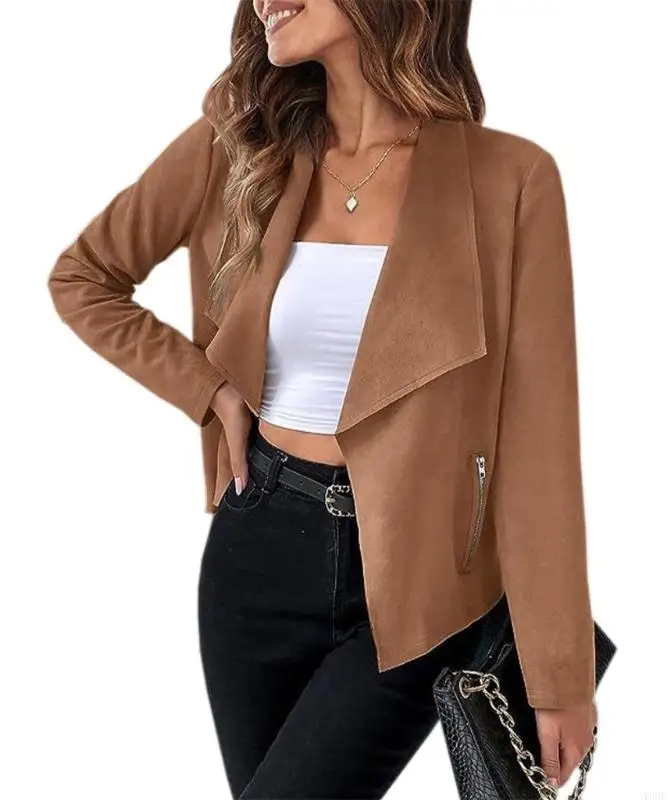 

Y3NE женская куртка из искусственной замши, модное осеннее укороченное пальто с длинным рукавом и открытым передом