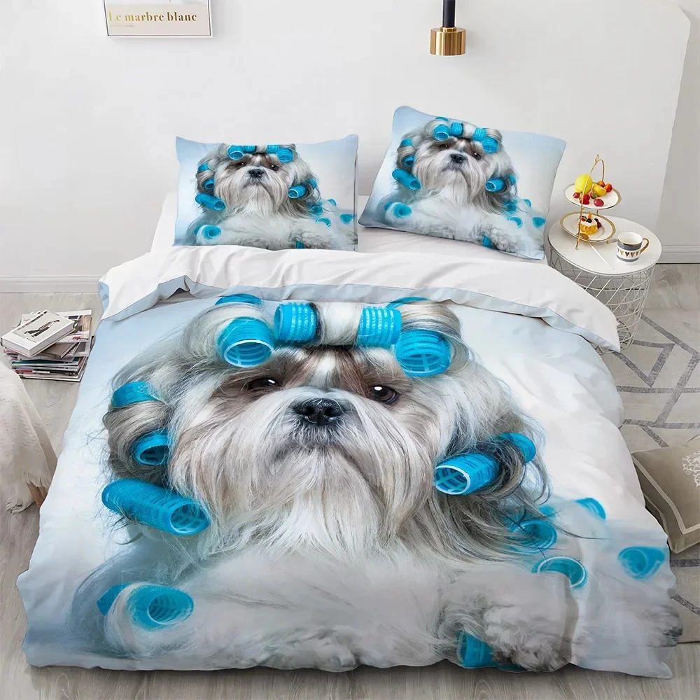 

Full Size Bed Cover Set Cute Cartoon Dog Duvetcover&2pcs Pillowcase 3d Comforter Bedding Sets Twin Animals Bed Room Set no sheet