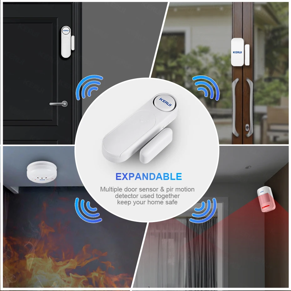 KERUI 120db Alarm Sensor Pintu Jendela Nirkabel dengan Remote Control 300ft Sistem Alarm Anti-maling Keamanan Rumah