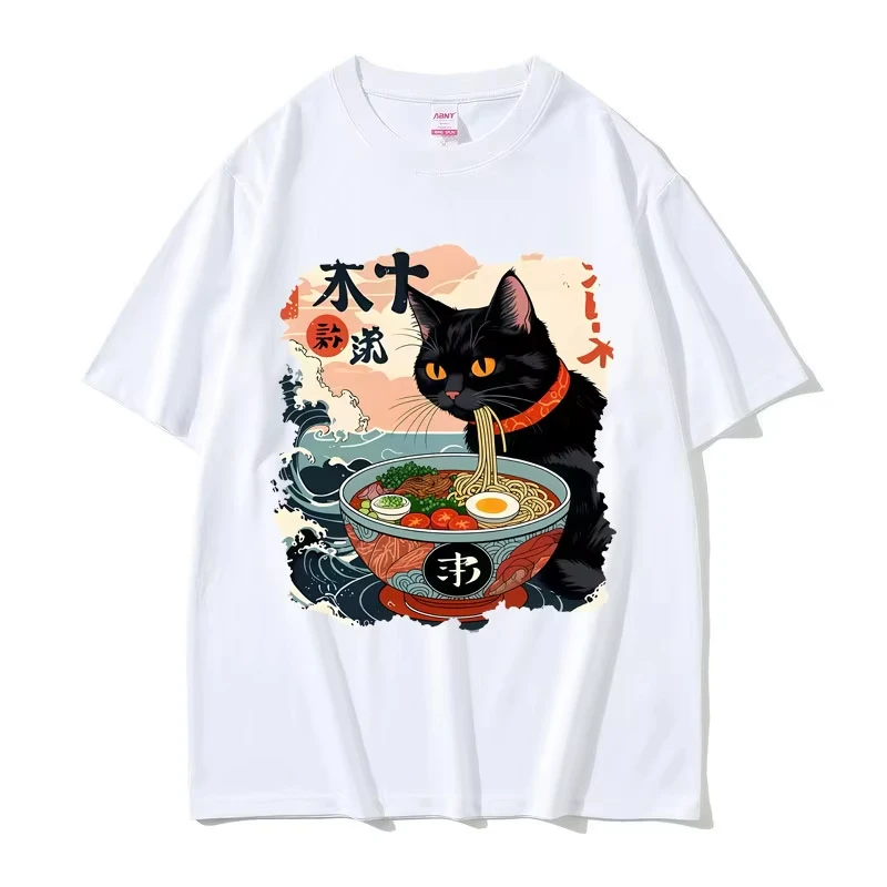 

Funny Anime Ramen Cat Meme T Shirt Vintage Japanese Kawaii Noodle Cats Graphic T Shirts Men Women Fashion Casual Cotton T-shirts