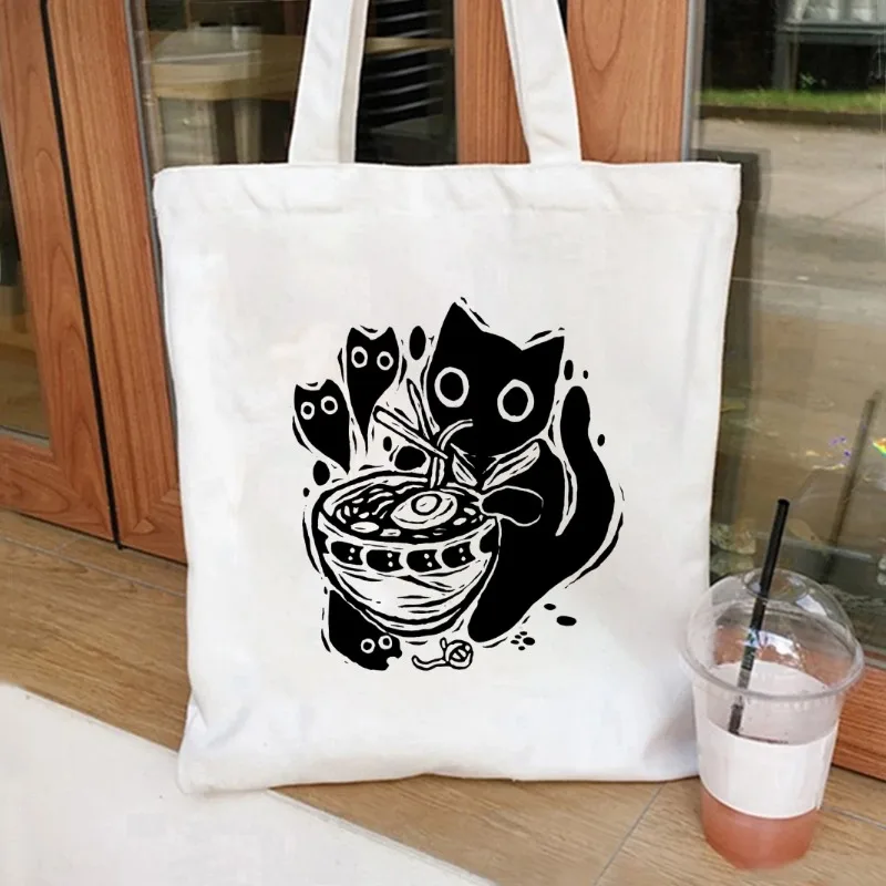 

Large Durable Shopping and Cosmetic Carriers Eco-Friendly Shoulder Handbags for Women Cute Wacky Black Cats Canvas Tote Bag