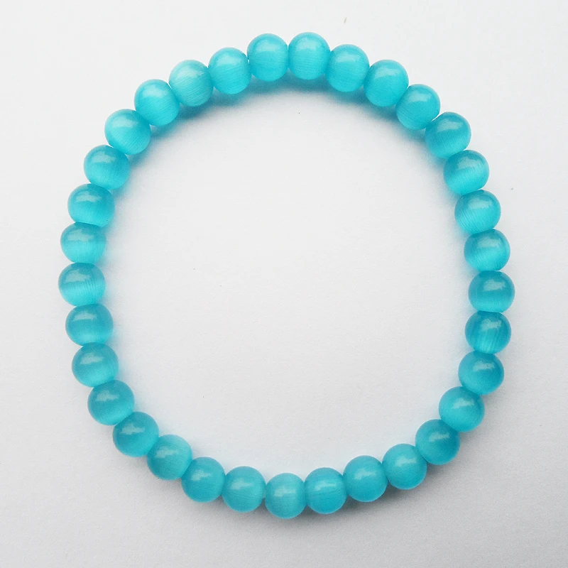 official-website tiki Natural DIY 6MM Blue Cats Eye Bracelet Women Semi Precious браслет Beaded Pulseras Jewelry