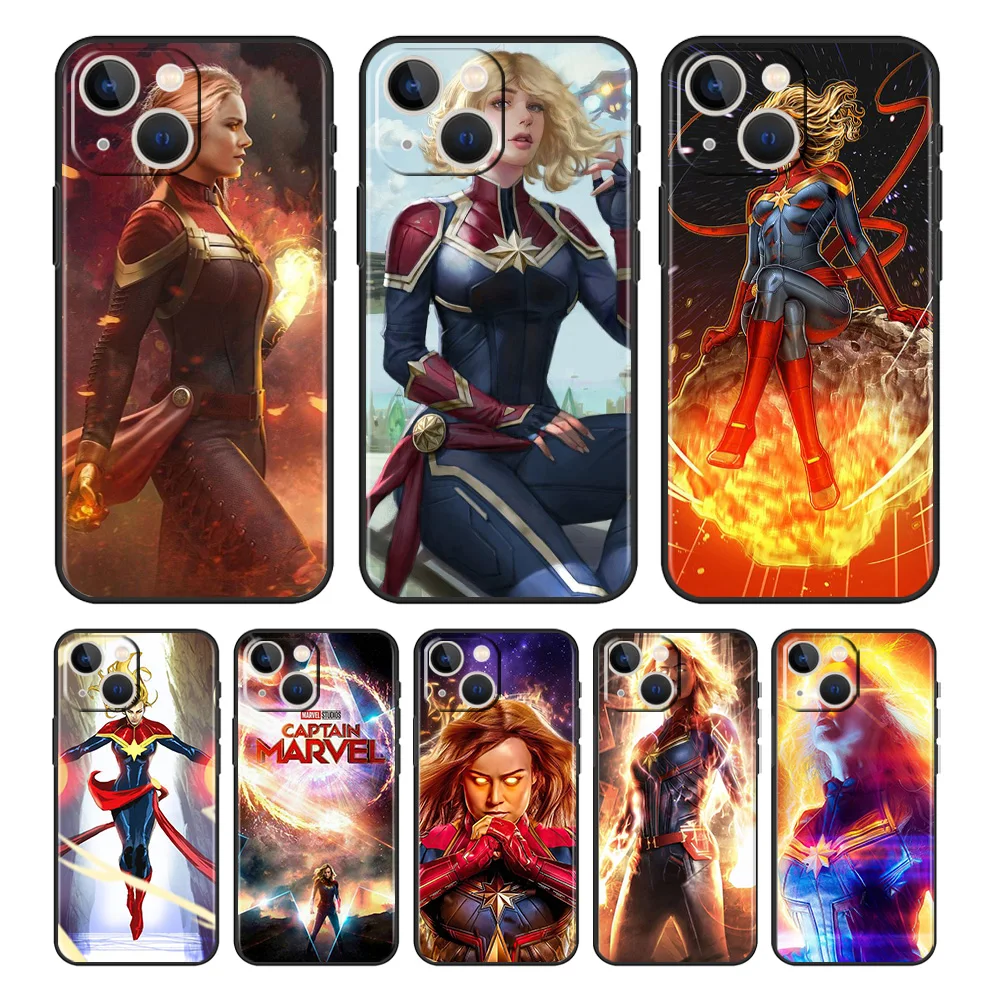 

Captain marvel For Apple iPhone 13 12 11 mini Pro XS Max XR X 8 7 6 5 Plus SE 2020 Black Soft Silicone Phone Cover Funda Case