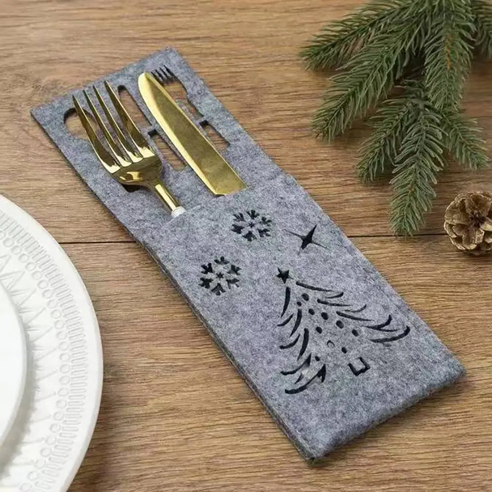 Party Supplies Xmas Tree Cutlery Pocket Snowflake Table Decorations Cutlery Bag Tableware Organizer Christmas Knife Fork Holder