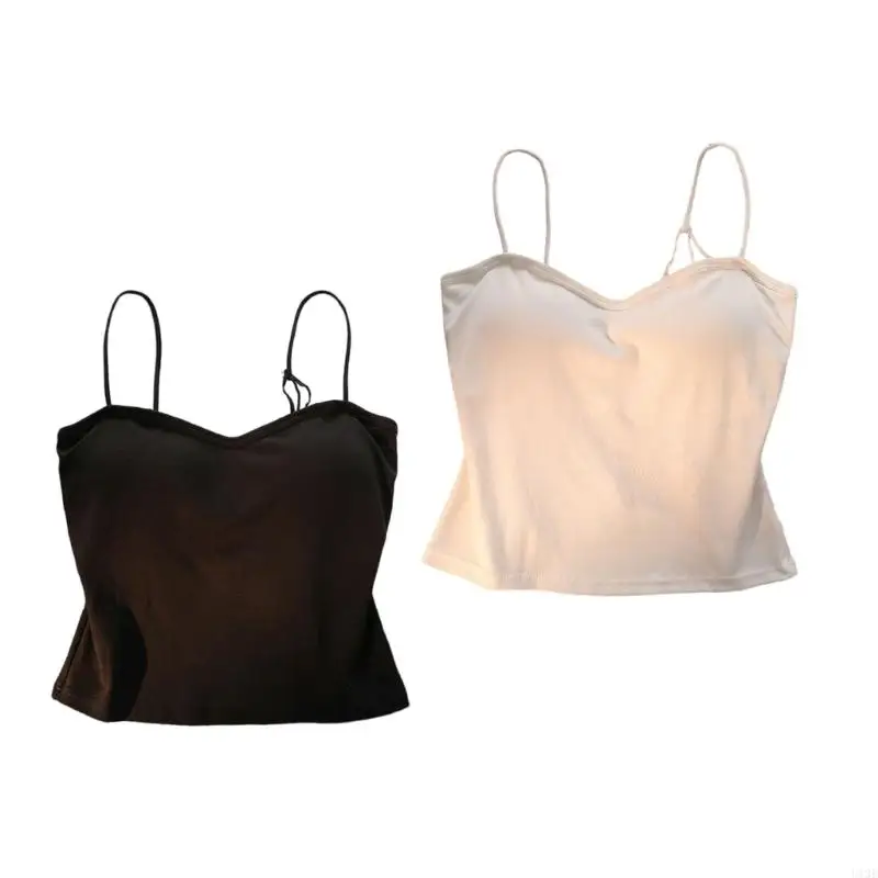 Frauen -Spaghetti -Gurte Spiderweb Rückenless Crop Top Solid gepolsterte Camisolweste