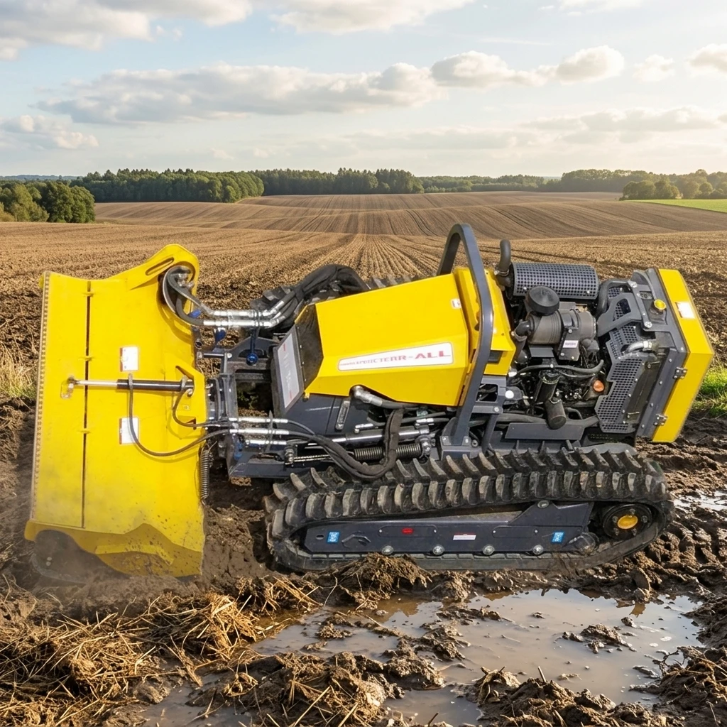HighTop 40HP Diesel Long Endurance Crawler Flail Mower 28L Tank 1400mm Cut 55° Slope 200m Remote RC Grass Cutter for Farm