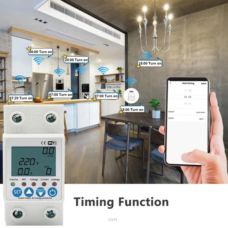 2P Tuya Wifi Intelligent Leakage Protecting Switch 63A Current Voltage Monitoring Circuit Breaker Timer Power Meter Easy To Use