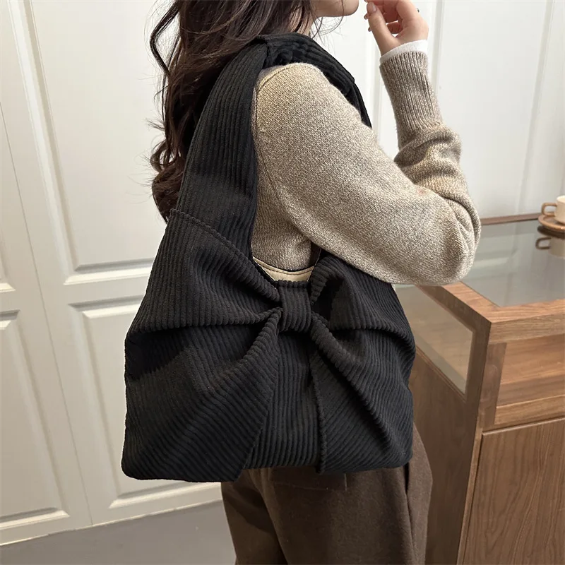 حقيبة كتف على شكل فيونكة لعام 2025، محفظة بمقبض علوي للنساء، حقيبة كروس على الطراز الكوري، حقيبة واسعة من اليوم إلى الليل، حقيبة حبال مزخرفة #3