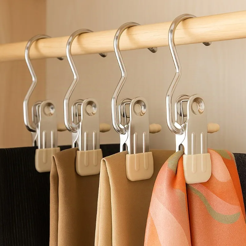 10-40pcs Rustproof Solid Stainless Steel Multifunctional Hanger Clip Hook for Hat Skirt Trouser Wardrobe Storage Organizer Rack