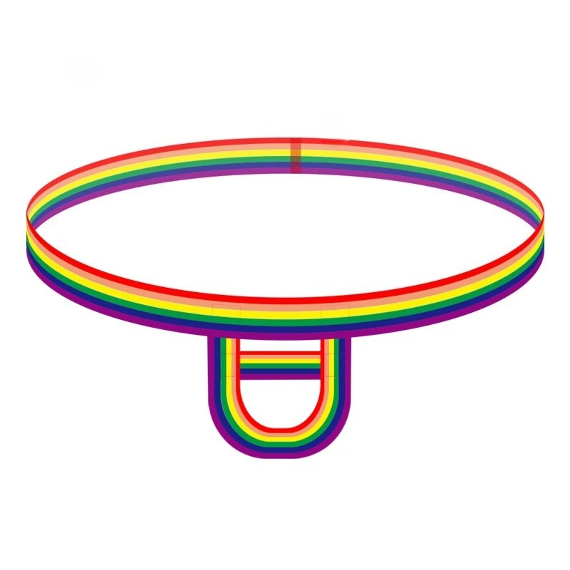 Men's Rainbow Stripe Thong, Polyester Fabric Ring Design, Sexy Enhancing Pouch Underwear, Pride Theme Lingerie for Intimate Wear