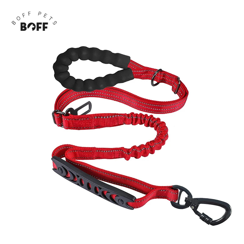 

BOFFPETS Dog Leash Reflective for Middle Large Dogs Anti-Pull Lead with Carabiner Short Elastic Retractable Leash for Car