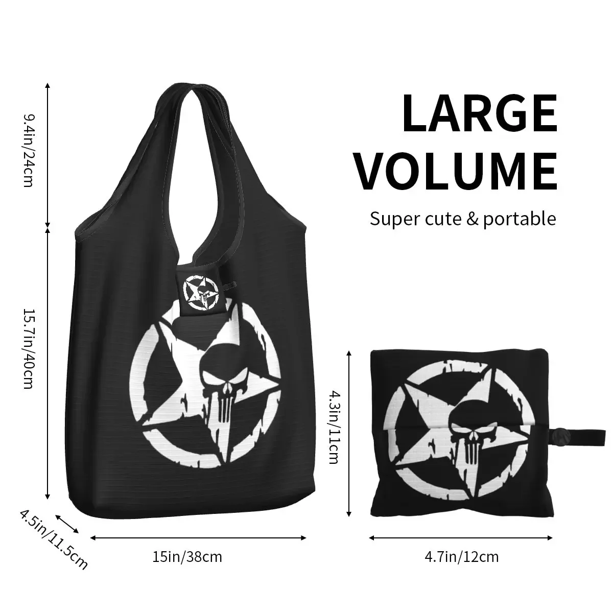Custom Skull Groceries Shopping Tote Bag Women Cute Shoulder Shopper Bags Big Capacity Handbag image 6