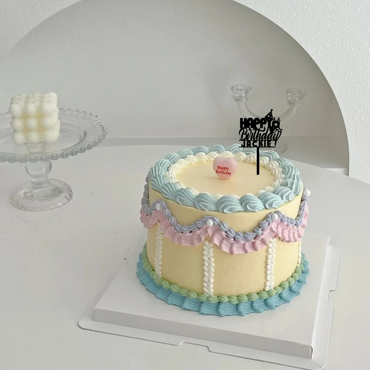1PC Durable Birthday wishes in the form of a gift custom name and date Cake Topper Cake Ornaments For Anniversaries