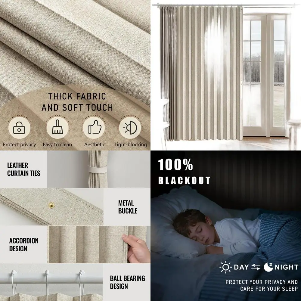 

Широкие бежевые шторы блэкаут для патио-дверей, 98 ш x 106 д, идеально подходят для раздвижных дверей и перегородок.