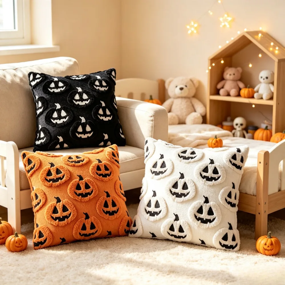 Halloween Pumpkin Throw Pillow Covers,Soft Fuzzy Fluffy Pillowcases for Sofa Bedroom Kids Room Home Halloween Holiday Decor