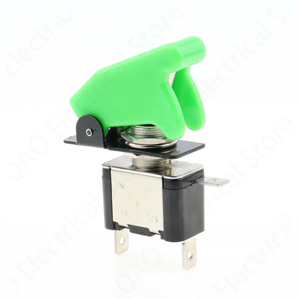 ASW-07D Auto Car Boat Truck Illuminated Led Toggle Switch With Safety Aircraft Flip Up Cover Guard Green 12V20A