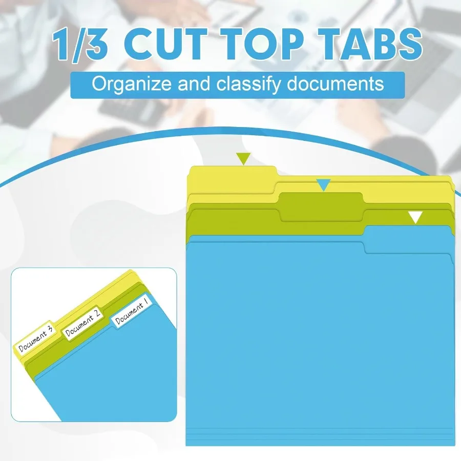 مجلد ملفات HERKKA 120 حزمة 1/3 مجلدات ملفات علامة التبويب مقاس الرسالة متنوعة 6 ألوان مجلدات الملفات الملونة مثالية لأعضاء المكتب