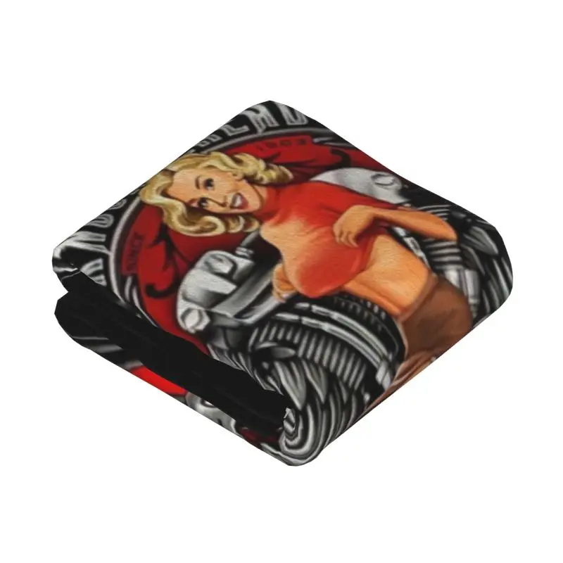 Custom Route 66 Pin Up Rockabilly Design Blanket Warm Fleece Soft Flannel Highway Throw Blankets for Bedroom Couch Travel Autumn