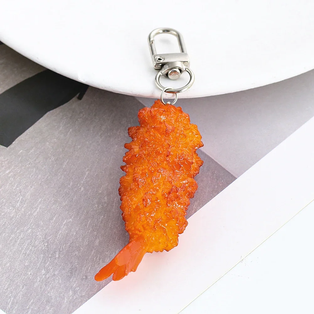 PVC Tempura Fried Shrimp Simulation Food Model Key Chain Japanese Style Pendant Fun Food Play Snacks Props Decorative Figurines