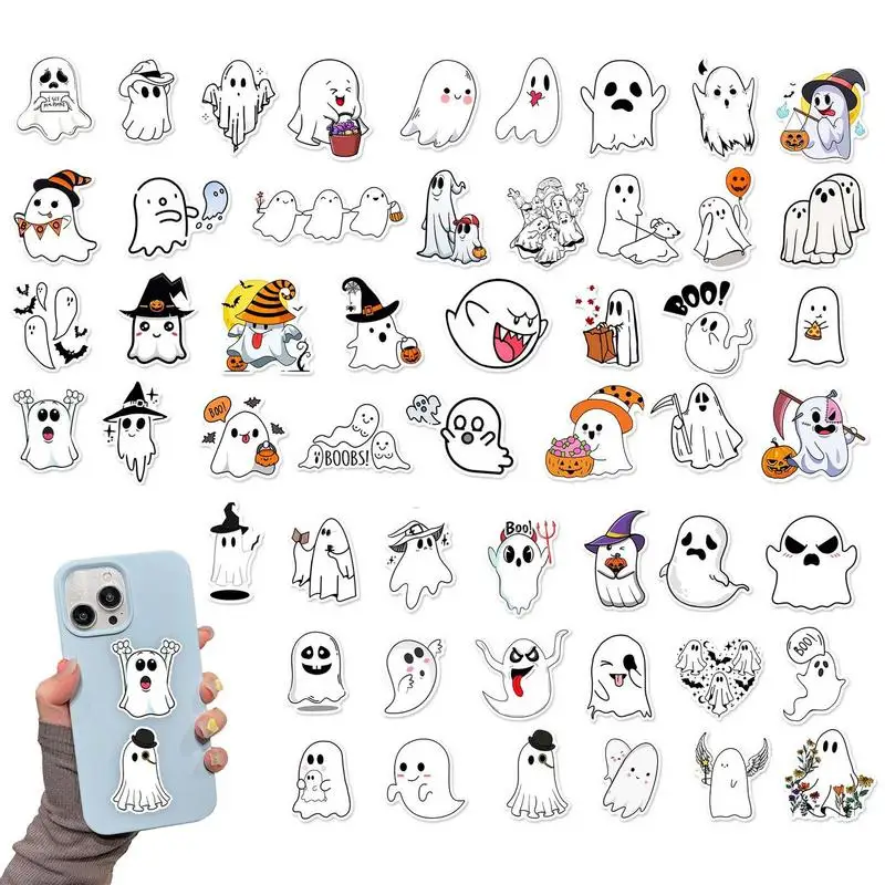 Coming Halloween Ghost Stickers PVC Gothic Evil Witch Cute Cartoon Self Adhesive White Scenic Decal For Phone Laptop Accessories