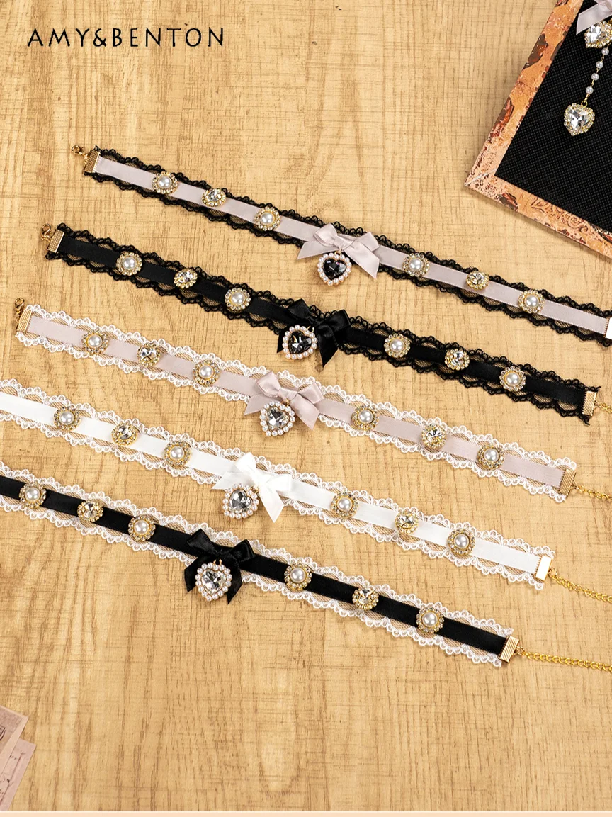 Japanese Style Mine Series Mass-produced Choker Heavy Industry Pearl Rhinestone Pearl Necklace for Women Cute Lolita Necklaces