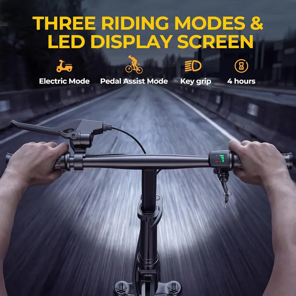 14'' Foldable Electric Bike 500W Motor 48V Battery 22MPH Max Speed 30Miles Long Range with Two Seats for Adult Mini E Bike image 5
