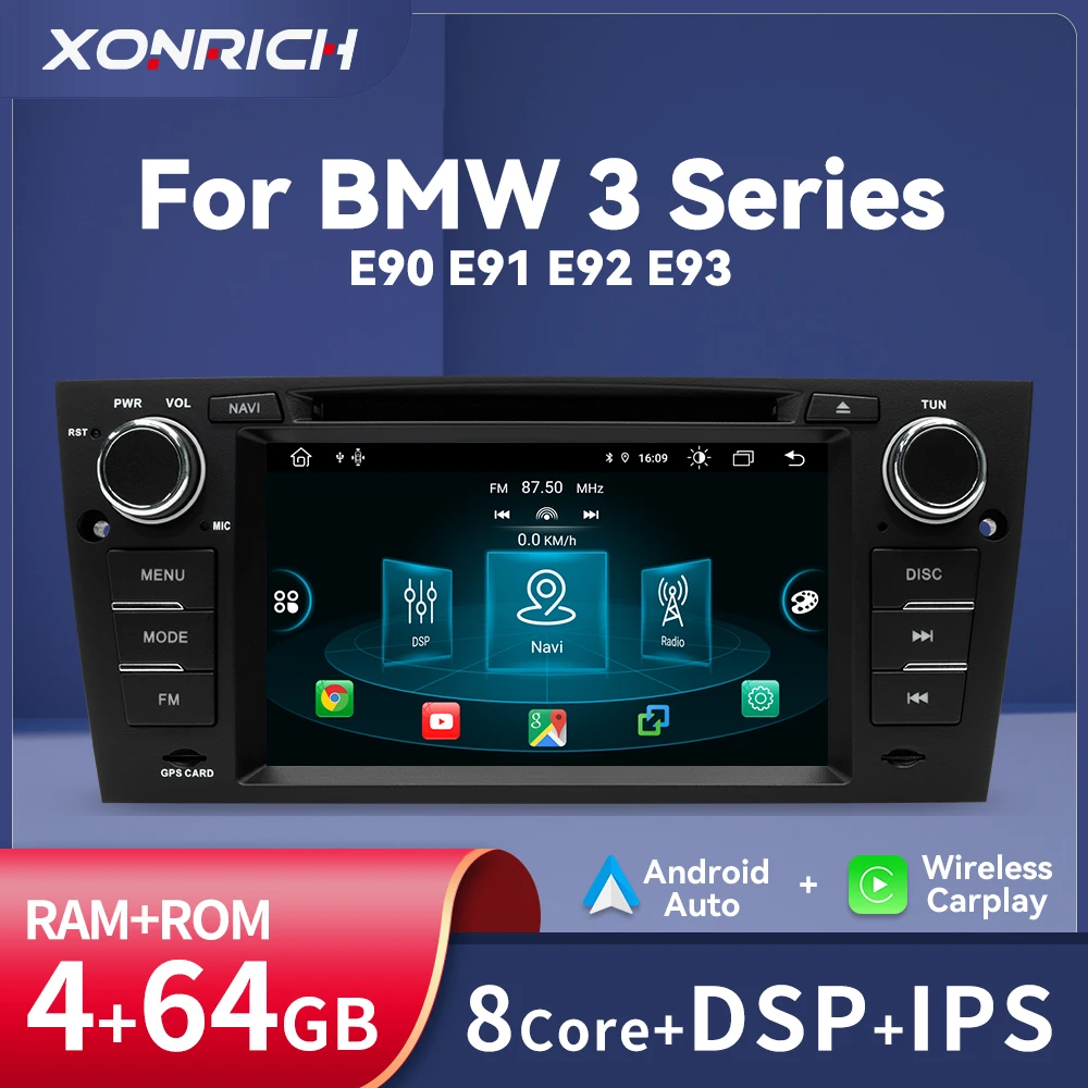 Wireless Carplay 2Din Android 14 Car DVD Player For BMW E90/E91/E92/E93 Multimedia 8Core Radio IPS DSP Navigation 7