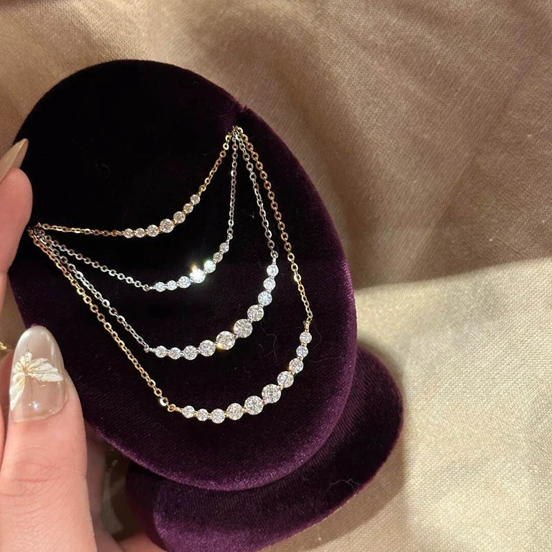 Fashion Versatile Shiny Zircon Necklace Simple 925 Silver Collarbone Chain High-end Feel Necklaces for Women Gift KOFSAC