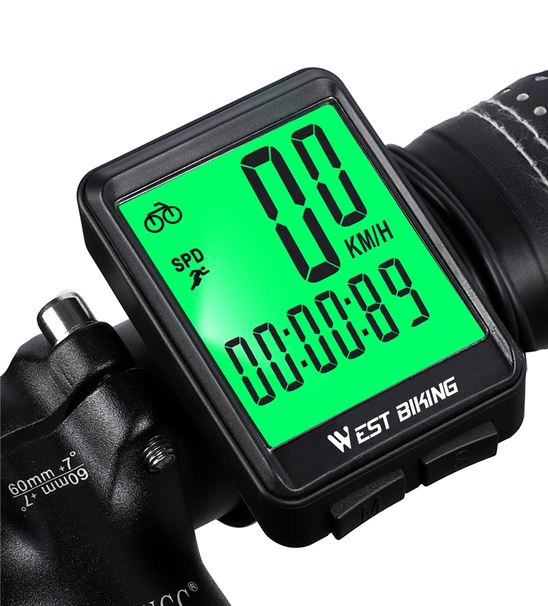 Ordinateur De Vélo WEST BIKING - Étanche, Rétroéclairé, Compteur De Vitesse (Noir)