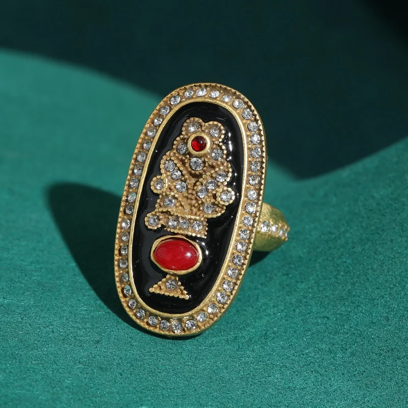 

Vintage Oval Black Rings for Woman Palace Wedding Enamel Gold Color 2026 Trend High Quality Bridesmaid Retro Elegant Jewelry