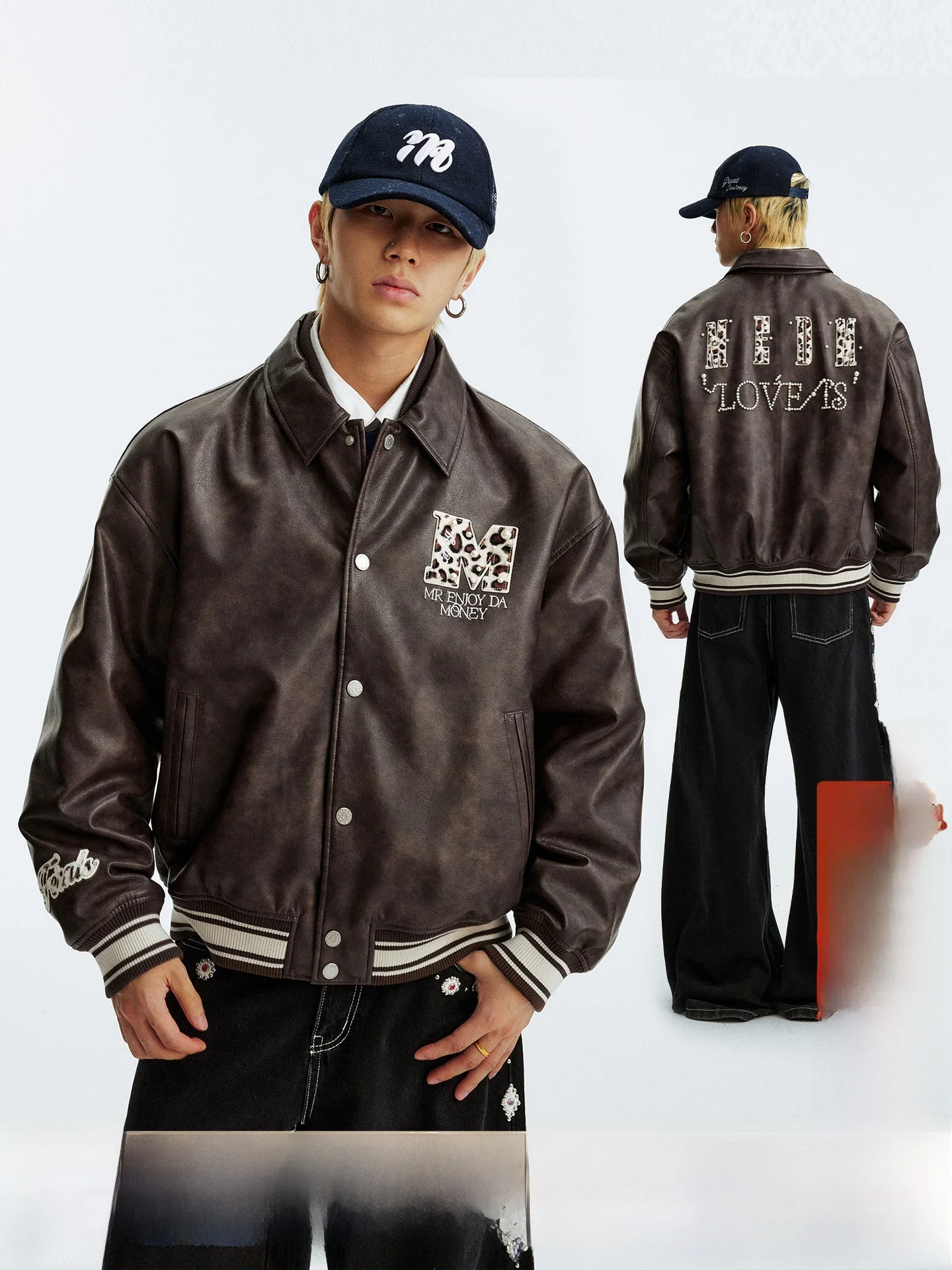 

Куртка-бомбер MEDM с двойным кожаным воротником, повседневная, на хлопковой подкладке, теплая верхняя одежда для мужчин и женщин в американском уличном стиле