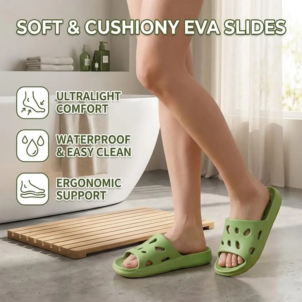 Women Hollow Shower Slippers Quick Drying Lightweight Odor‑Resistant Open Toe Bathroom Gym Household Slipper 36-41 image 2