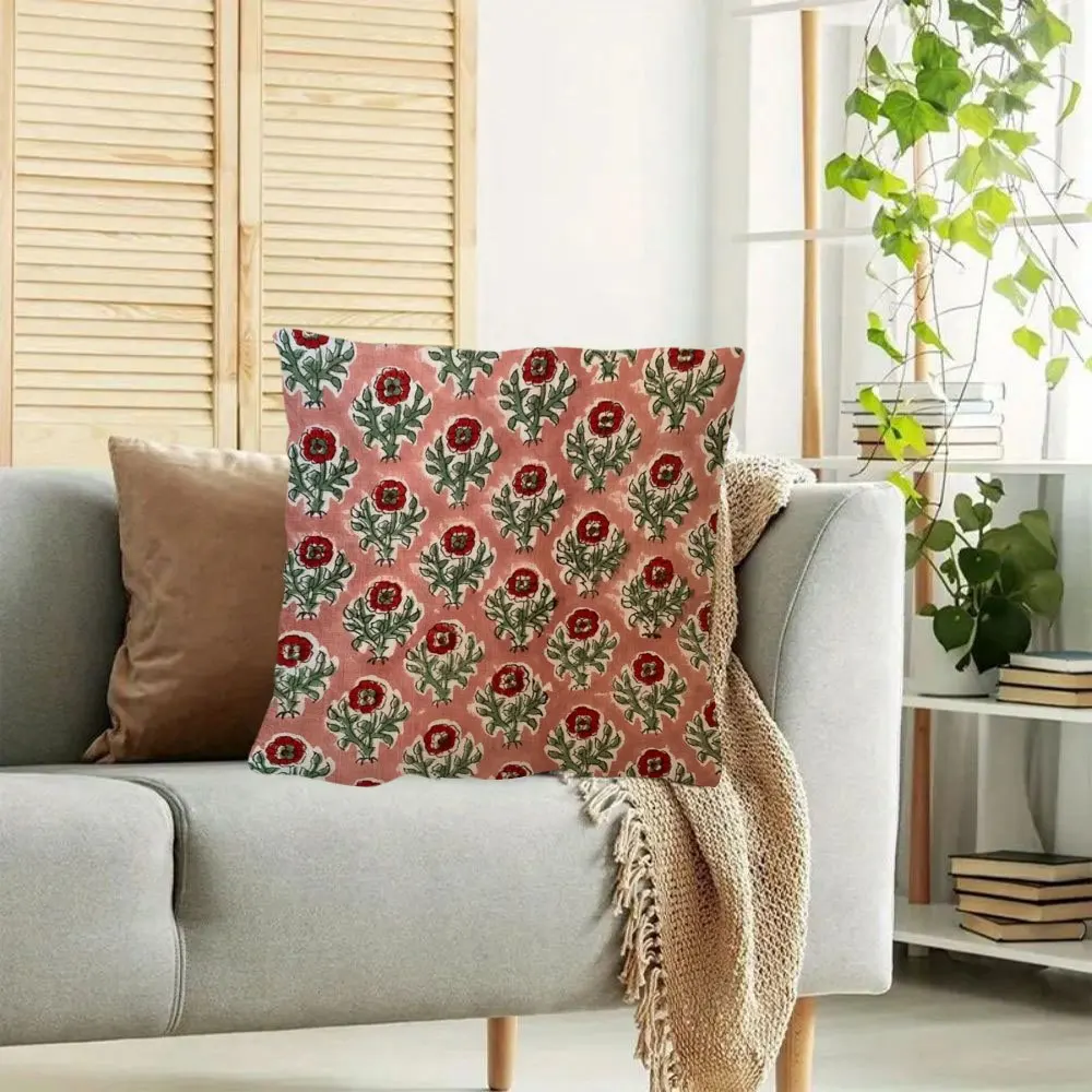 [Floral Romantic Pillowcase] 1-Pack Pillowcase, 18 X 18 Inches, Double-Sided Printed Pillow Cover, Indian Handmade Wood Block Print Anokhi Floral Romantic Style, Perfect Choice for Home Decor, Living Room, Bedroom, Pillow Insert Not Included