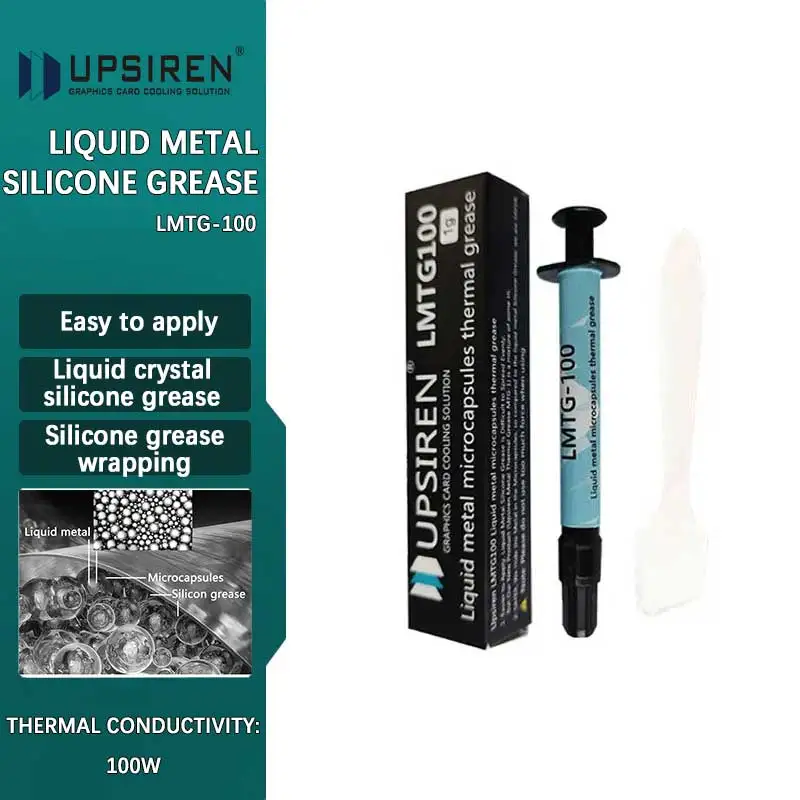 

Жидкая металлическая микрокапсула UPSIREN, Термопаста, непроводящая жидкая металлическая смазка 100 Вт/мК, легкая в применении, высокая производительность