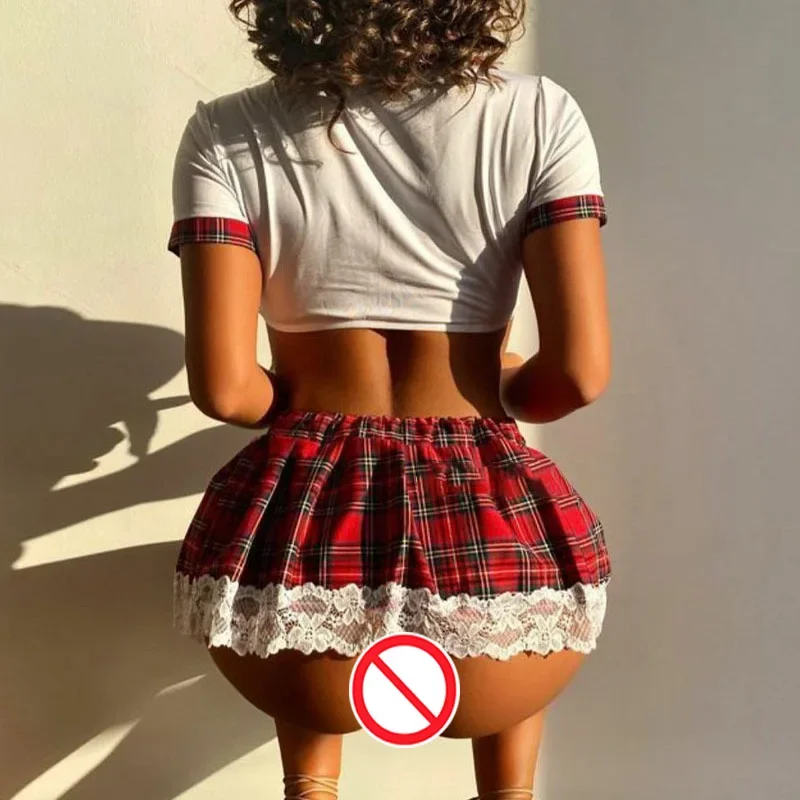 Women Sexy School Girl Costumes Cosplay Babydoll Sexy Lingerie Suspender Plaid Skirt Set Student Uniform Party Club Outfits