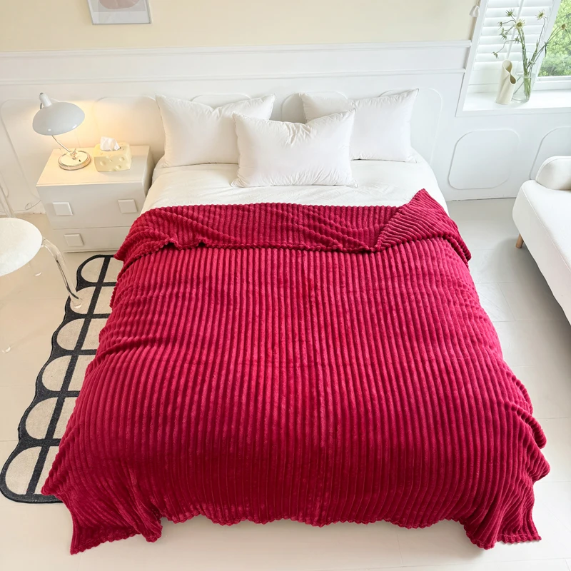 بطانية أنيقة منسوجة من الشيكات ، مريحة ودافئة لجميع الفصول ، فرو أرنب صناعي هيبوالرجينيك ، أحمر واحد #3