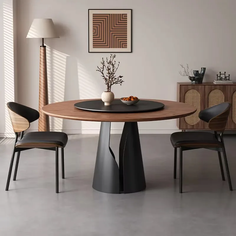 Classic High End Retro Style Dining Table Vintage Luxury Wooden Dining Table With Small Turntable Round Dining Table For Home
