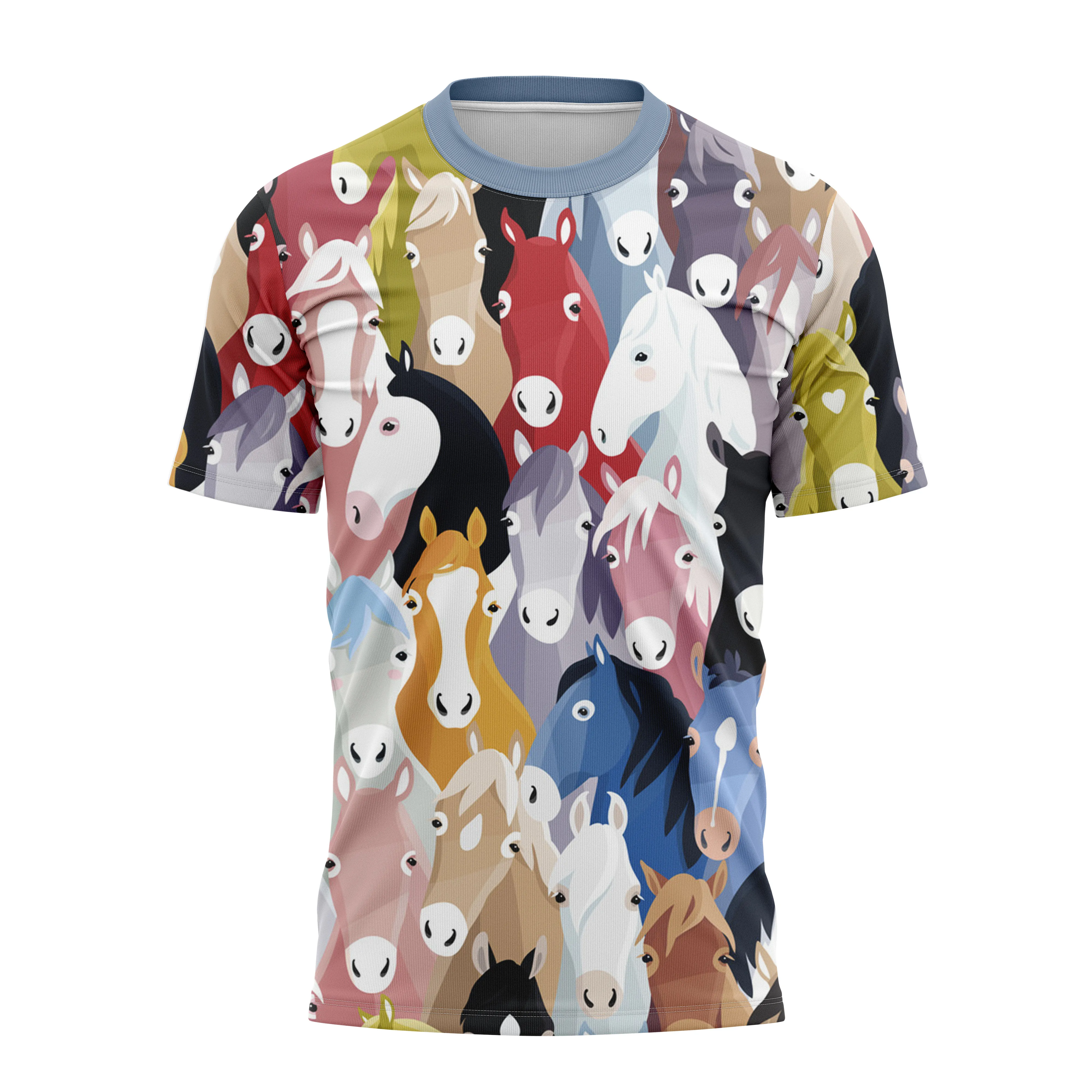 

Summer Cute Cartoon Horse Children Fashion Breathable O Neck Short Sleeve Spring Outing Family Clothing Man Women Casual T-shirt