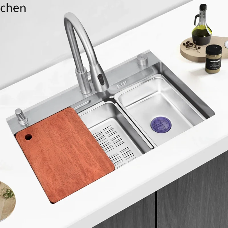HYS Stainless Steel Kitchen Sink Large Single Bowl Handmade Household Undermount Vegetable Washing Basin Dishwashing Sink
