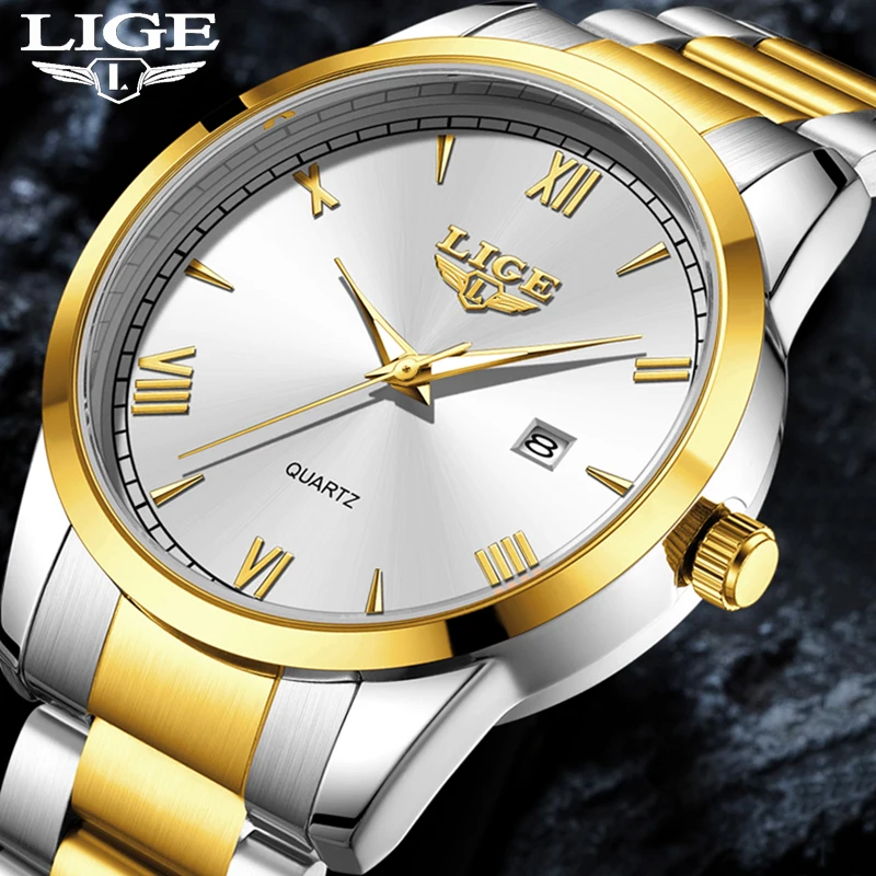 

LIGE New Original Luxury Man Watch Date Luminous Waterproof Stainless Steel Men Wristwatch Fashion Business Quartz Men's Watches