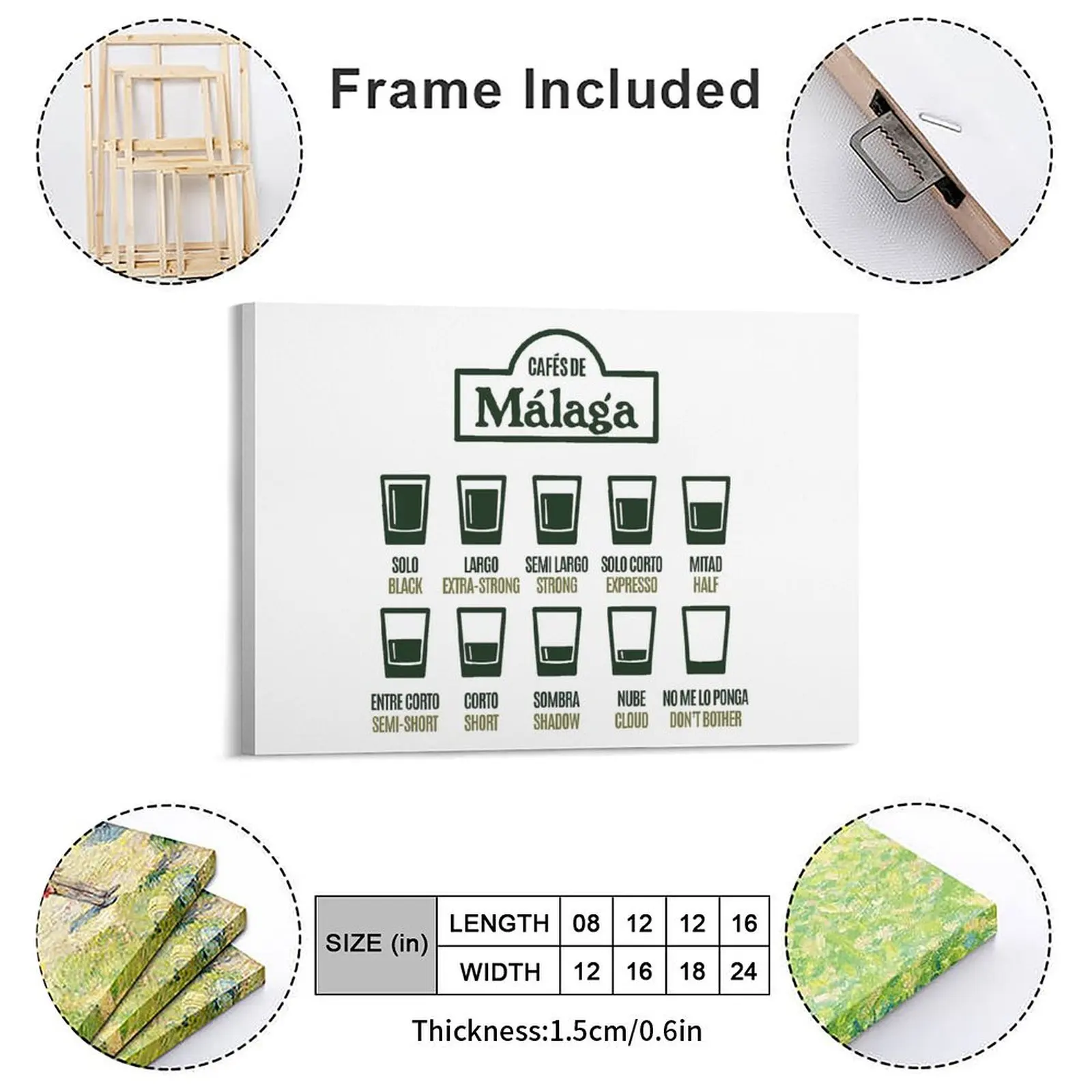Cafes De Malaga Canvas Painting Customize Printing Garage Cinema Decoration Framed Wall Paintings