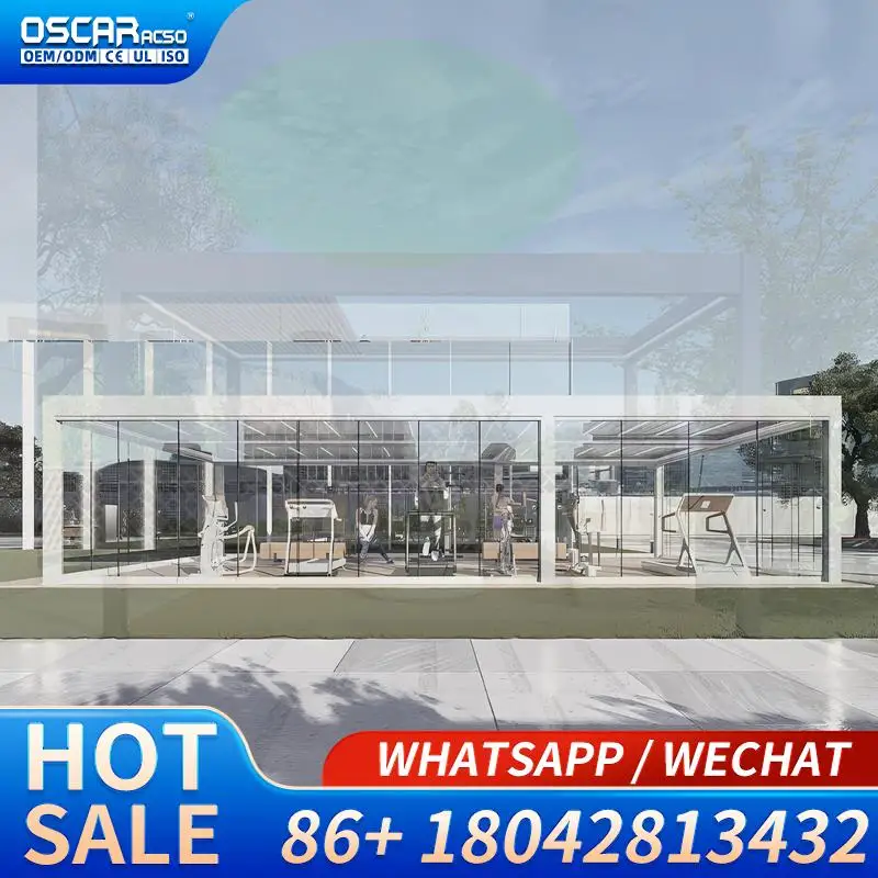 10x20 Motorized Aluminum Louvered Roof Waterproof Bioclimatic Structures for Villa Terraces Gardens Steel Greenhouses Pergola