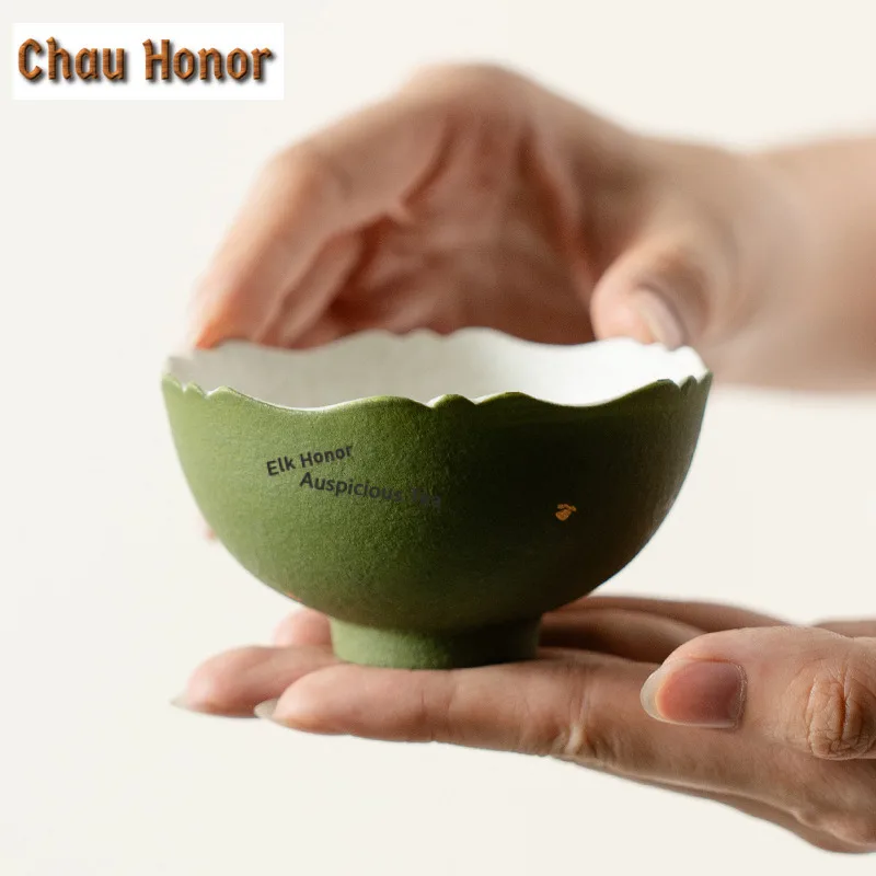 

95ml Green Orange Sprinkling Golden Wave Teacup Ancient Tea Bowl Single Cups Tea-tasting Fragrance Cup Jianzhan Master Cups Gift