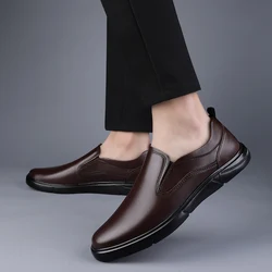 Four Seasons Men's genuine leather Shoes Classic business style Daily Outdoor Formal Party Adult elegant Black loafers New Hot