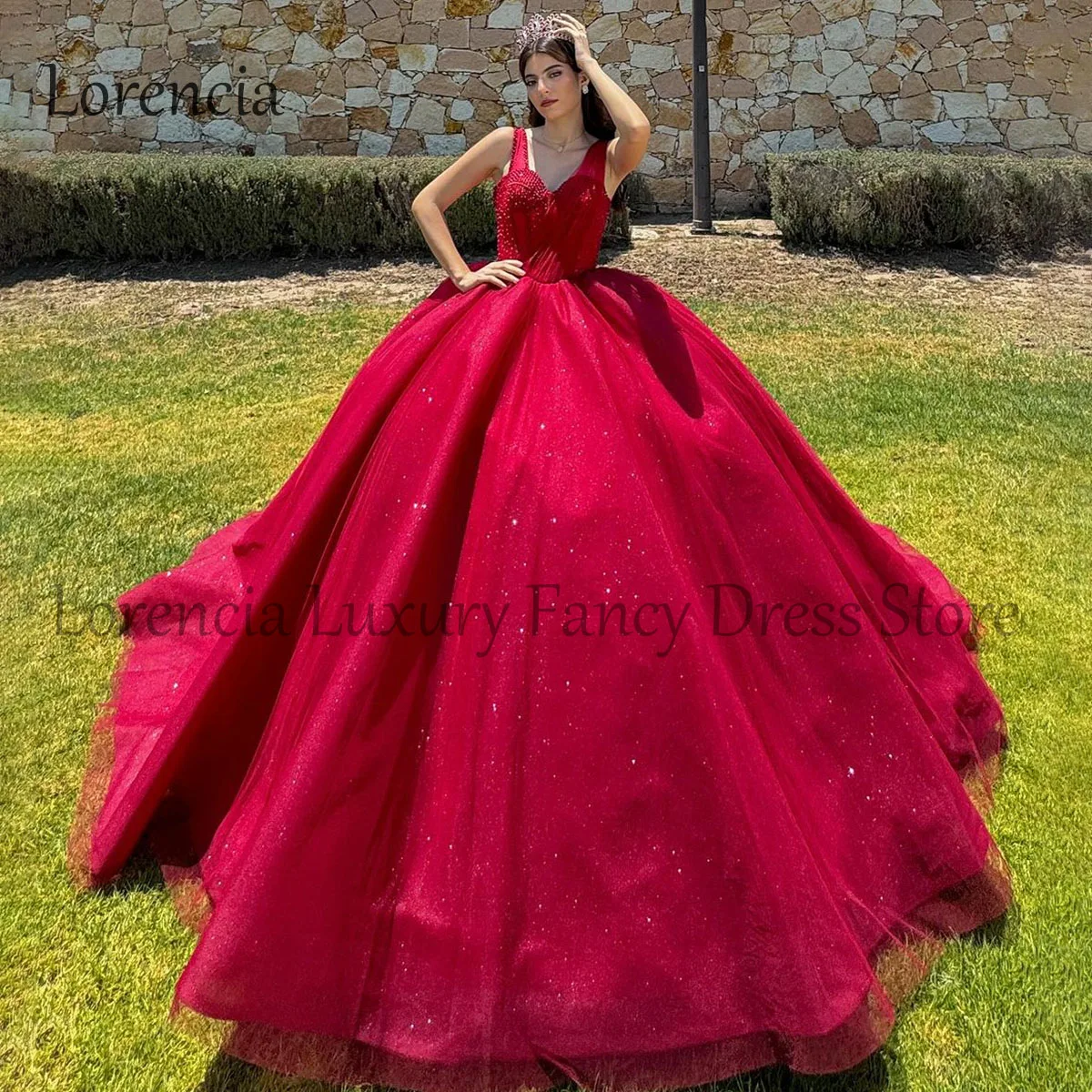 Meksykańska czerwona 2024 sukienka na Quinceanera słodka suknia balowa 15 16 diamentowy formalny gorset bez pleców bez rękawów Vestidos De 15 Años